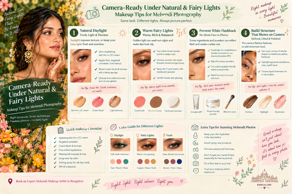 Camera-Ready Under Natural & Fairy Lights Makeup Tips for Mehendi Photography