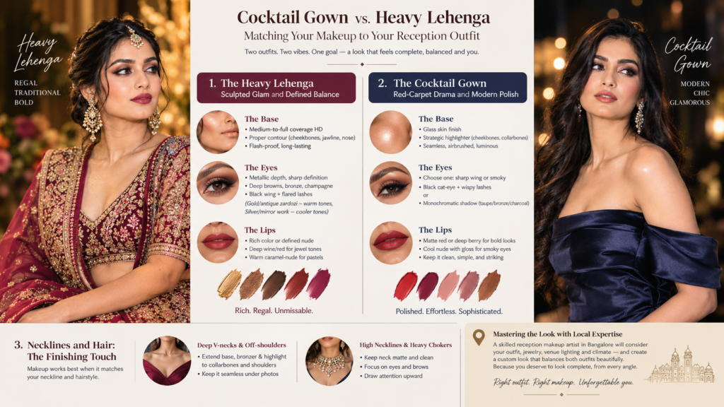 Cocktail Gown vs. Heavy Lehenga Matching Your Makeup to Your Reception Outfit