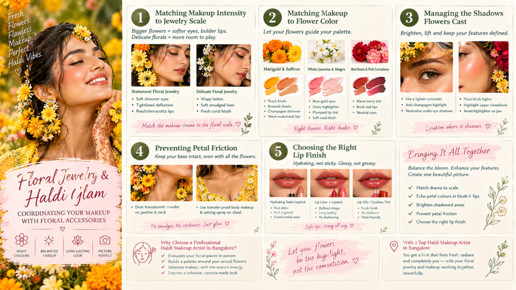 Floral Jewelry & Haldi Glam Coordinating Your Makeup with Floral Accessories