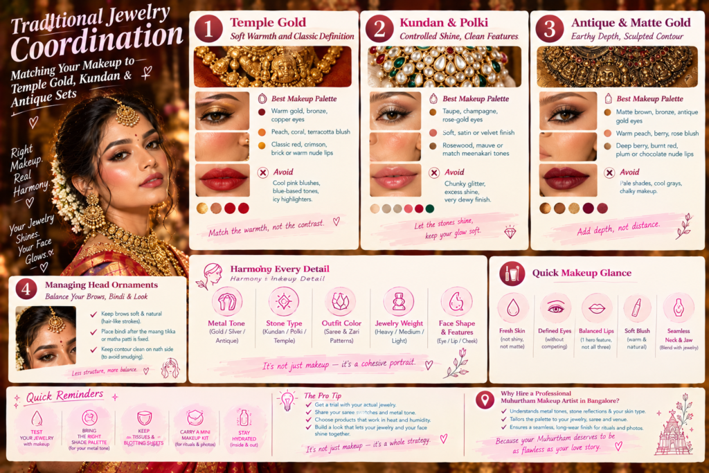 Traditional Jewelry Coordination Matching Your Makeup to Temple Gold, Kundan, and Antique Sets